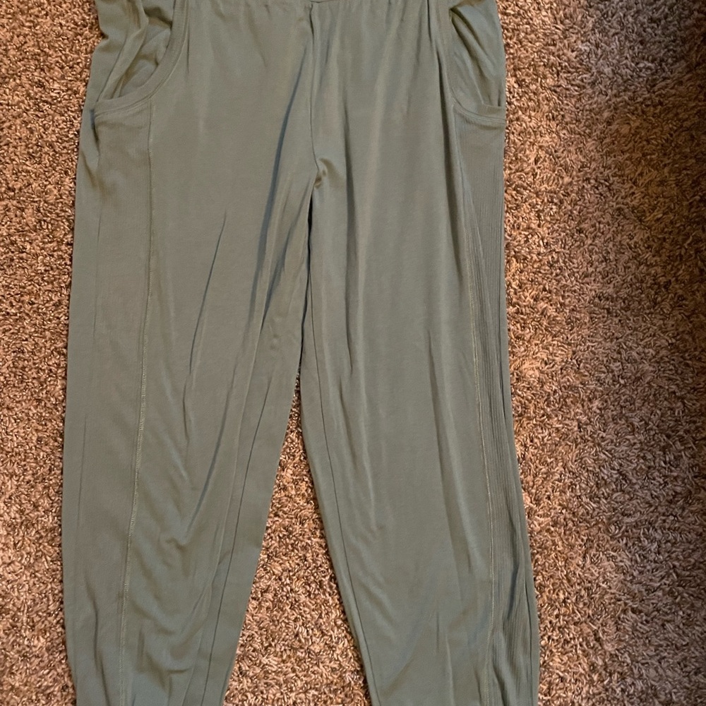 AnyBody Tall Cozy Knit Ribbed Jogger Pants,size Medium Tall, Olive Green.